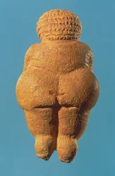 La Venus de Willendorf, vista posterior de una figurilla femenina, cultura gravetiense, Paleolítico superior, c. 30000-18000 a. C.